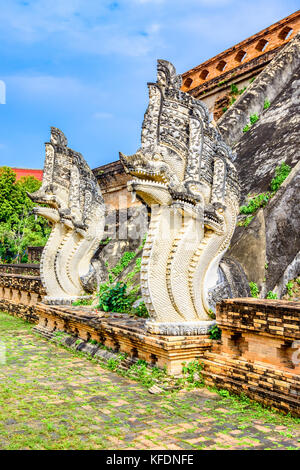 Ancient pagoda at Wat Chedi Luang in Chiang Mai, province of Thailand,Asia Stock Photo