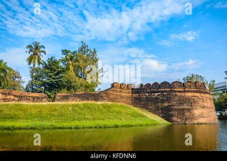 Part of the old city wall and moat at Ku Huang Corner, Chiang Mai, Thailand Stock Photo