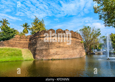 Part of the old city wall and moat at Ku Huang Corner, Chiang Mai, Thailand Stock Photo