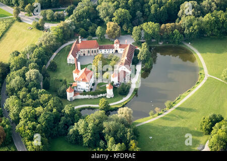aerial view of Blutenburg Castle, Seldweg, Munich, Bavaria, Germany Stock Photo