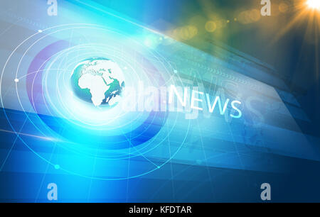 Global International Connections News Background, World Map with Concentric Waves circles Around the Earth Globe, Futuristic News Background with Len Stock Photo