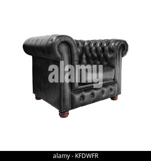 Classic Black leather armchair isolated on white background with clipping path. Stock Photo