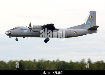 Kubinka, Moscow Region, Russia - September 21, 2015: Antonov An-30 of Romaninan air force landing at Kubinka air force base. Stock Photo