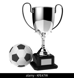 Soccer silver award trophy isolated on white background with clipping path. Stock Photo