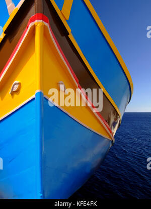 Traditional colors and eyes found on the traditional Malta fishing boats, commonly known as luzzu or dghajsa. The eyes are said to come down from Phoe Stock Photo