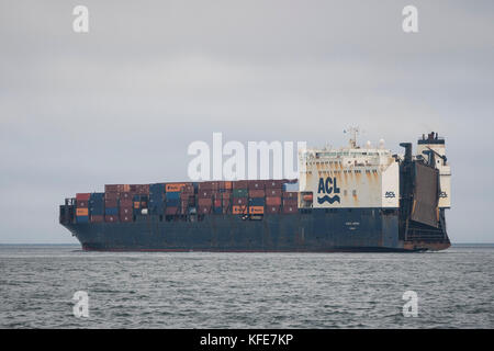 Atlantic Container Lines ship 'Atlantic Conveyor' departing Halifax Harbour, Nova Scotia, Canada. Stock Photo