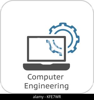 Computer Engineering Icon. Gear and Laptop. Development Symbol. Stock Vector