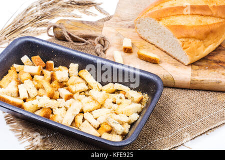 Crackers small fried from white bread Stock Photo