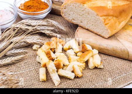 Crackers small fried from white bread Stock Photo
