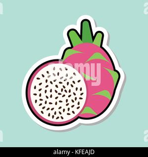 Dragon Fruit Sticker On Blue Background Colorful Icon Stock Vector