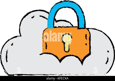 cloud data with padlock to sercurity information Stock Vector