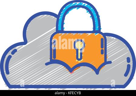 cloud data with padlock to sercurity information Stock Vector
