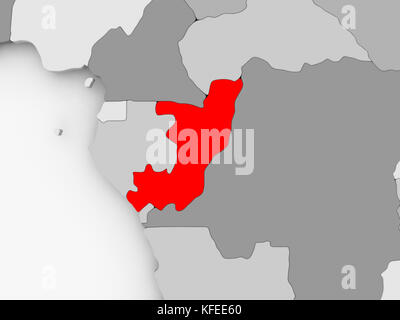 Congo in red on grey political map with transparent oceans. 3D ...