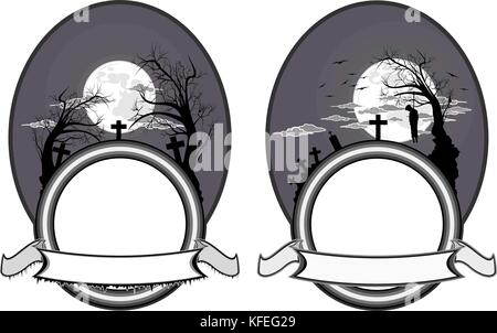 two scary graveyard icon for decoration on halloween day Stock Vector