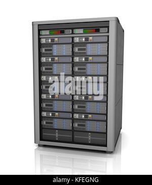 Row of network servers in data center isolated on white background . 3D illustration Stock Photo