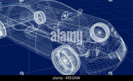 Transparent car design, wire model.3D illustration. My own car design. Stock Photo