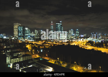 longtime exposure of the city Perth by night from the kings park. Stock Photo