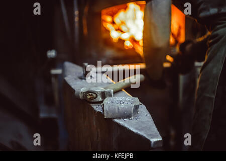Hand anvil. hummers all blacksmith tools in forge. Stock Photo