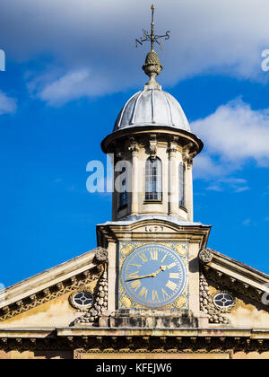 The Clocktower in the Front Court at Emmanuel College, part of the University of Cambridge, UK. The college was founded in 1584. Architect: Wren Stock Photo