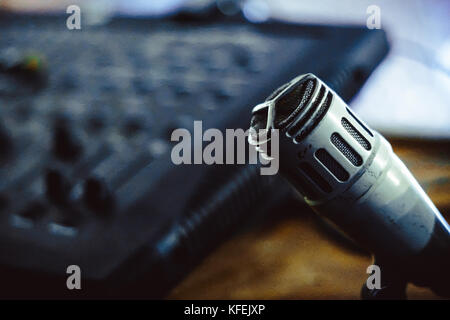 old microphone stands in the old Studio Stock Photo