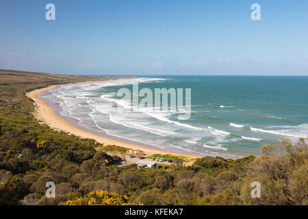 The famous Urquhart Bluff lookout on the Great Ocean Rd looking over Guvvos beach near Aireys Inlet in Victoria, Australia Stock Photo