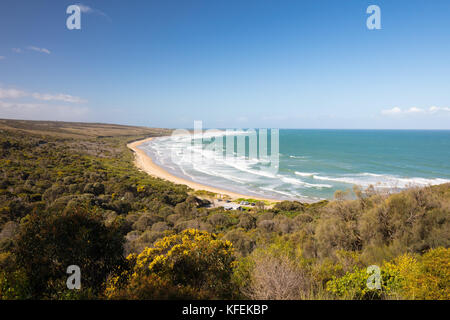 The famous Urquhart Bluff lookout on the Great Ocean Rd looking over Guvvos beach near Aireys Inlet in Victoria, Australia Stock Photo