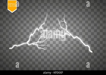 Set of lightnings. Thunder-storm and lightnings. Magic and bright lighting effects. Vector Illustration Stock Vector