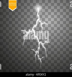 Set of lightnings. Thunder-storm and lightnings. Magic and bright lighting effects. Vector Illustration Stock Vector