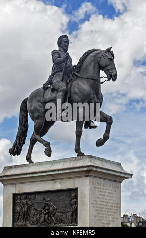 PARIS - Henrici Magni bronze equestrian statue (representing the King of France Henri IV in armor), near Pont Neuf. Stock Photo