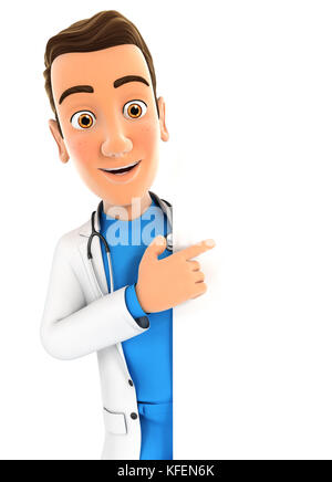 3d doctor pointing to right blank wall, illustration with isolated white background Stock Photo