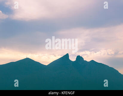 Cerro de la Silla mountain silhouette in Monterrey Nuevo Leon Mexico Stock Photo