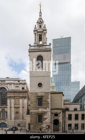 St. Stephen Walbrook church stands next to the Mansion House on Walbrook in the City of London, England, UK. Stock Photo