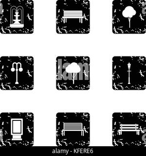 Garden things icons set, grunge style Stock Vector