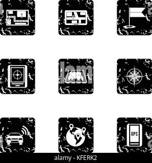 GPS icons set, grunge style Stock Vector