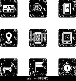 Search territory icons set, grunge style Stock Vector