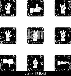 Fingers icons set, grunge style Stock Vector
