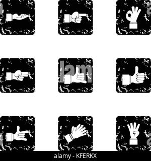 Gesture icons set, grunge style Stock Vector