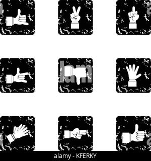 Hand icons set, grunge style Stock Vector