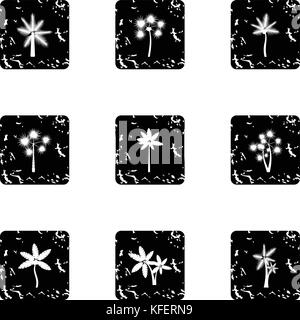 Tree palm icons set, grunge style Stock Vector