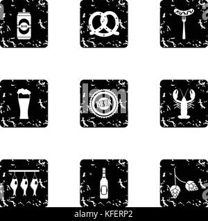 Pub icons set, grunge style Stock Vector