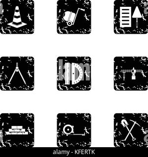 Building tools icons set, grunge style Stock Vector