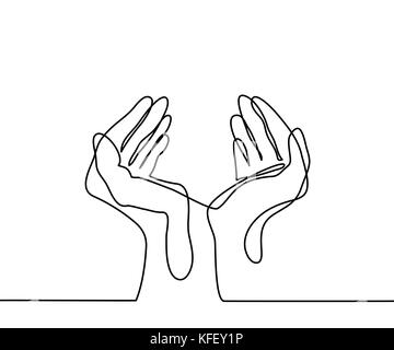 Continuous line drawing. Hands palms together with growth plant. Vector ...