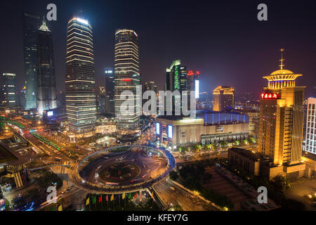 Aerial view of skyscrapers in the financial center of Pudong District of Shanghai city, China Stock Photo