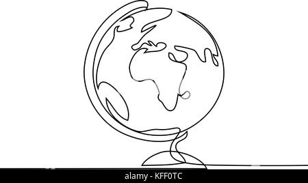 School globe of earth. Continuous line drawing. Vector illustration on white background Stock Vector