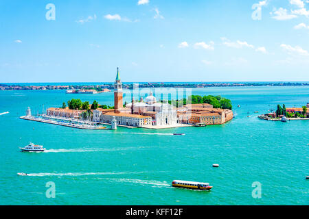 San Giorgio Maggiore Island and the Giudecca Canal as viewed from the bell tower in St. Mark's Square Stock Photo