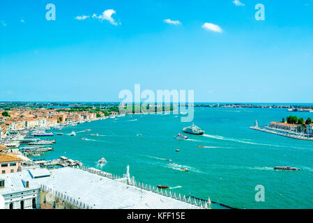 The grand canal waterfront and the Giudecca Canal as viewed from Bell Tower in St. Mark's Square in Venice, Italy Stock Photo