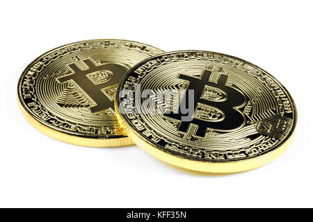 golden bitcoins isolated on white background Stock Photo