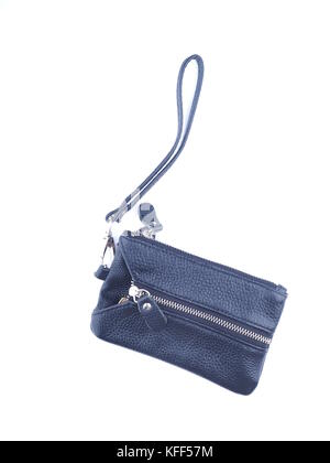 black purse with keys on a white background Stock Photo