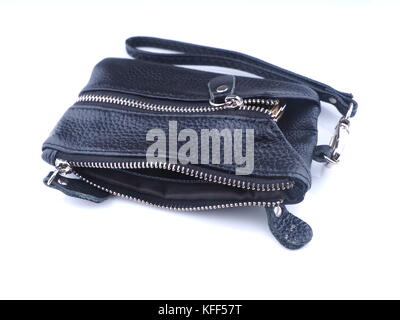 black purse with keys on a white background Stock Photo