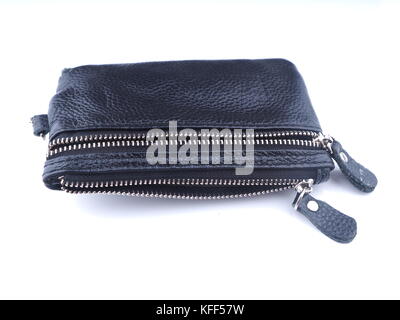 black purse with keys on a white background Stock Photo
